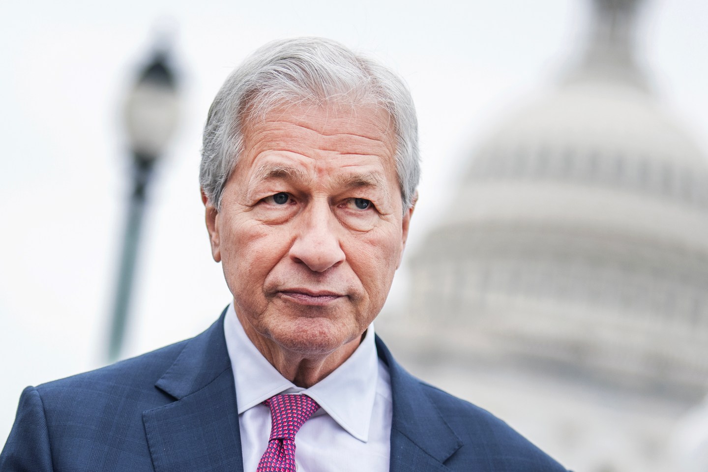 Jamie Dimon, CEO of JPMorgan Chase, leaves the U.S. Capitol after a meeting with Republican members of the Senate Banking, Housing and Urban Affairs Committee on the issue of debanking on Thursday, February 13, 2025. (Tom Williams/CQ-Roll Call, Inc via Getty Images)