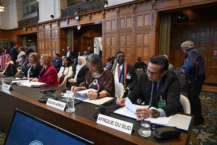 Representatives of South Africa attend a hearing at the International Court of Justice in The Hague, Netherlands on April 29, 2025. The ICJ is hearing arguments from more than 40 countries about Israel's refusal to allow humanitarian aid deliveries to Gaza.