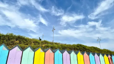 BBC Weather Watchers/Juniperbeddy Beach shacks in Lowestoft, Suffolk