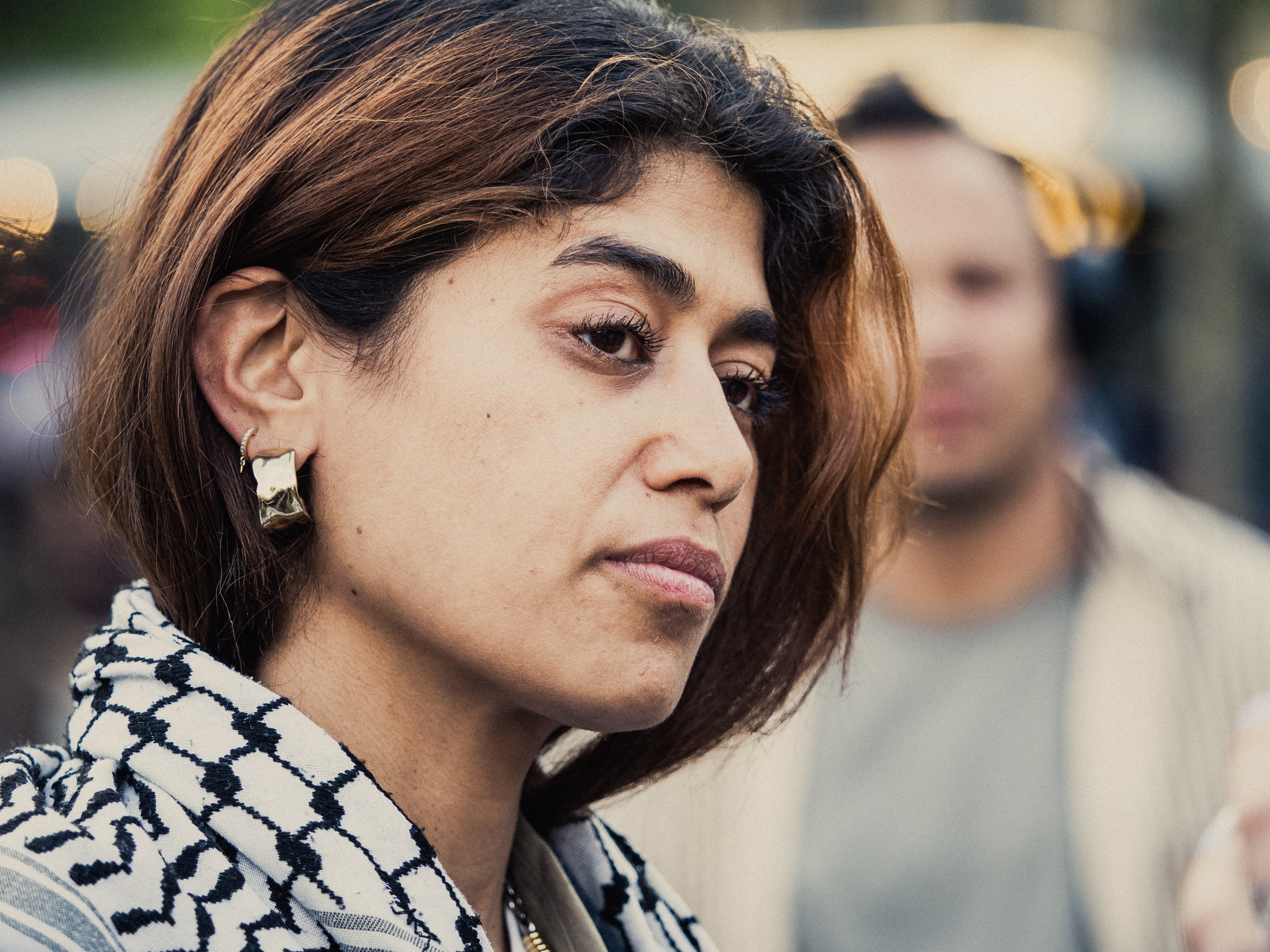 French-Palestinian member of European Parliament Rima Hassan attends a rally against Islamophobia and in tribute to a man who was killed in a mosque in La Grand Combe, in Paris, on April 27, 2025.