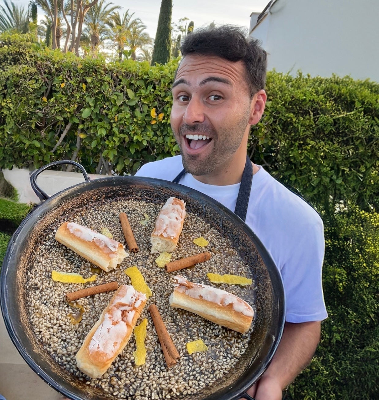 Paonessa, shown here with an horchata paella, moved to Murcia, in southeast Spain, two years ago and hopes to make it his permanent home.