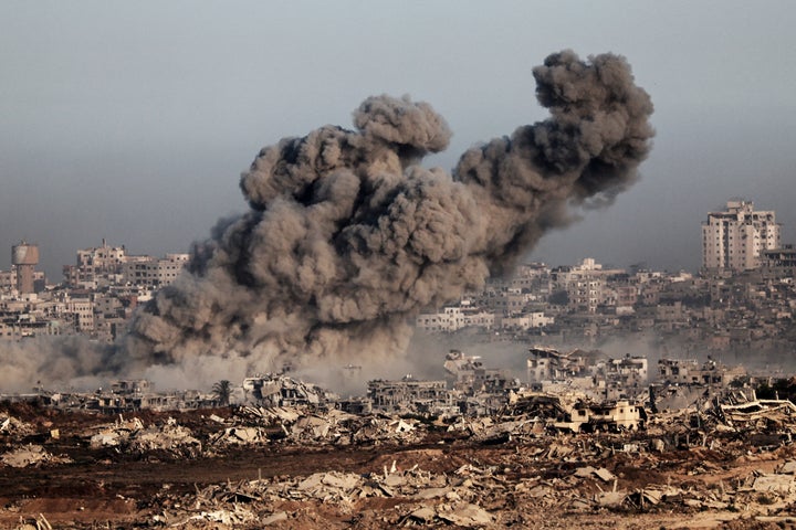 Smoke billows from an Israeli airstrike on the besieged Gaza Strip, on July 17, 2025.