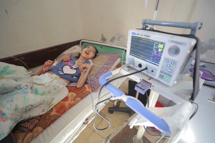 Hibatullah Hani al-Hazin remains in critical condition while receiving treatment for severe malnutrition and bone deterioration, at Al-Aqsa Martyrs Hospital in Deir al-Balah, Gaza, on Aug. 11, 2025.