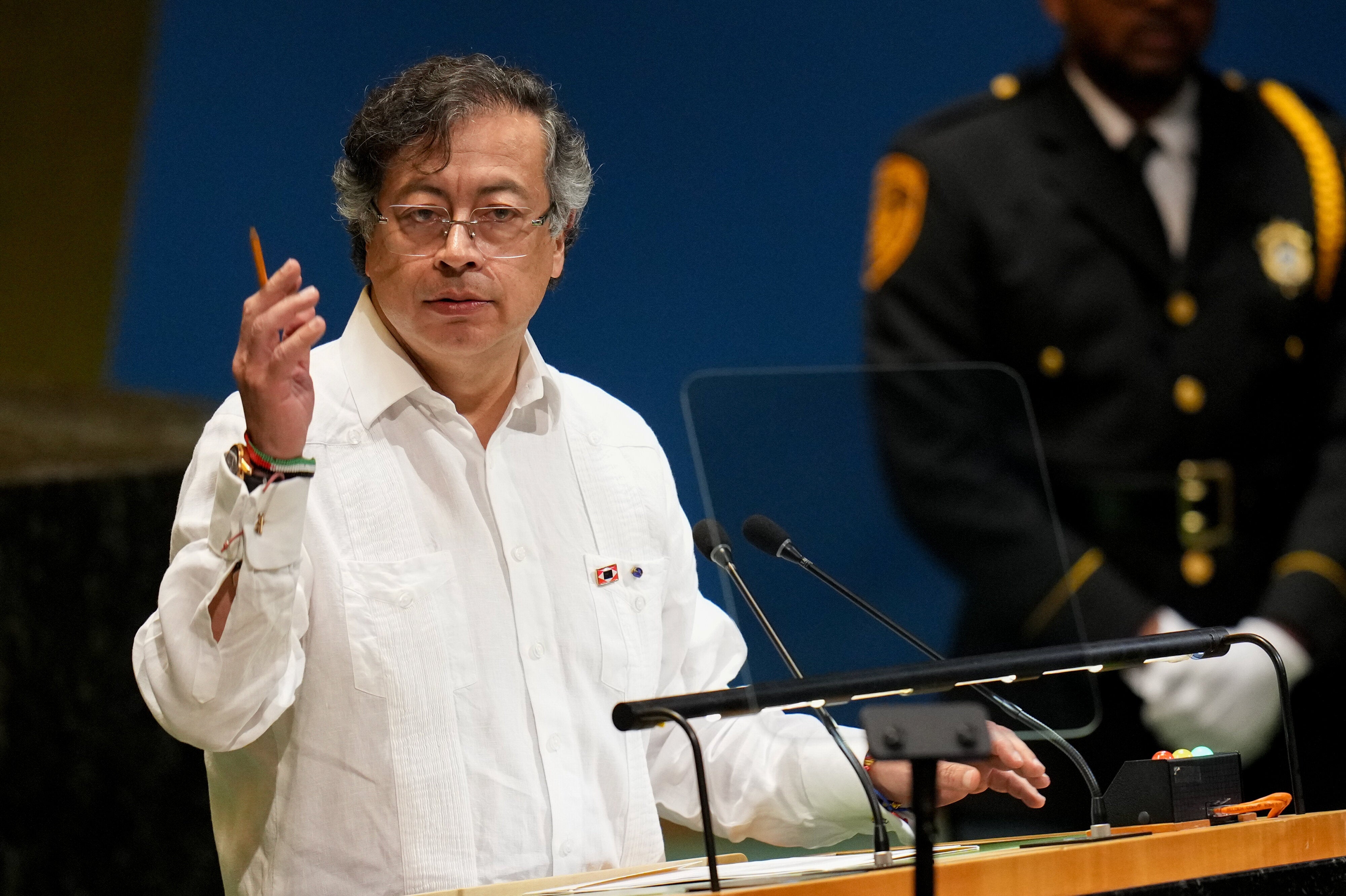 Gustavo Petro, Colombia's president, during the United Nations General Assembly (UNGA) in New York, US, on Tuesday, Sept. 23, 2025. (David Dee Delgado/Bloomberg via Getty Images)