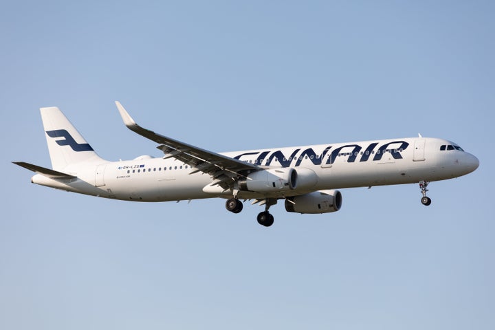 A Finnair Airbus A321 lands at London Heathrow Airport, England in 2020.