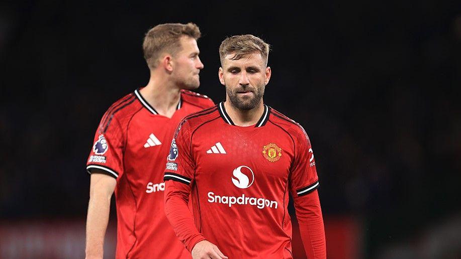 Manchester United pair Luke Shaw (right) and Matthijs de Ligt after the 1-0 home defeat by Everton