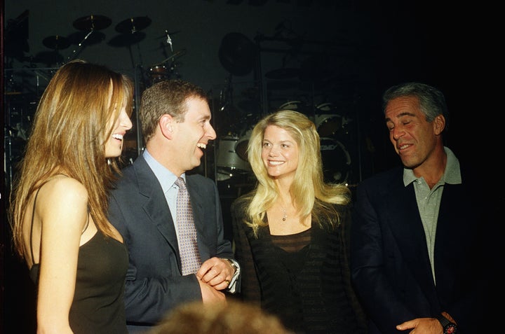 Melania Trump, Prince Andrew, Gwendolyn Beck and Jeffrey Epstein at a party at Donald Trump's Mar-a-Lago Club in Palm Beach, Florida, on Feb. 12, 2000.