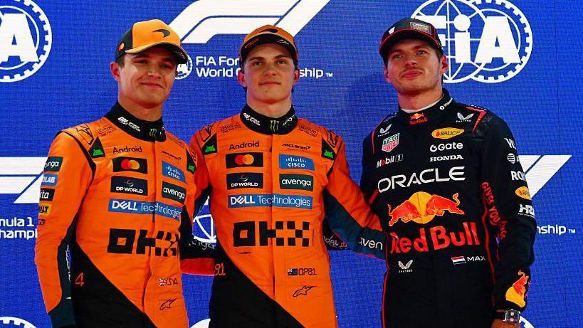 Lando Norris, Oscar Piastri and Max Verstappen
