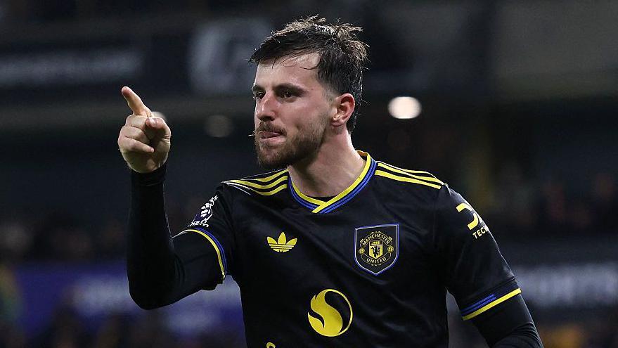 Mason Mount celebrates scoring for Manchester United