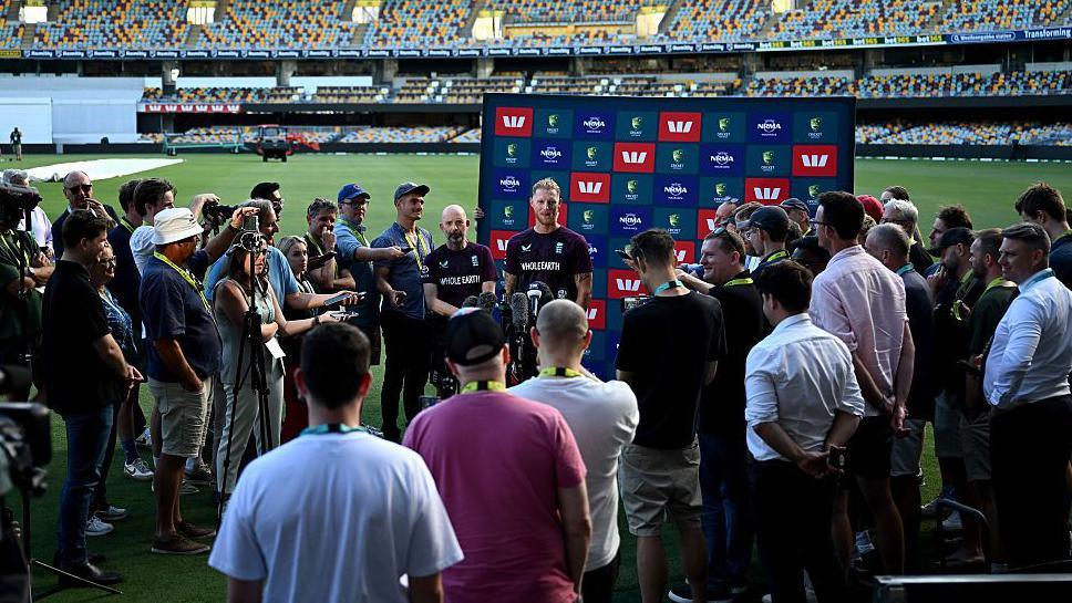 England captain Ben Stokes speaks to the media at the Gabba