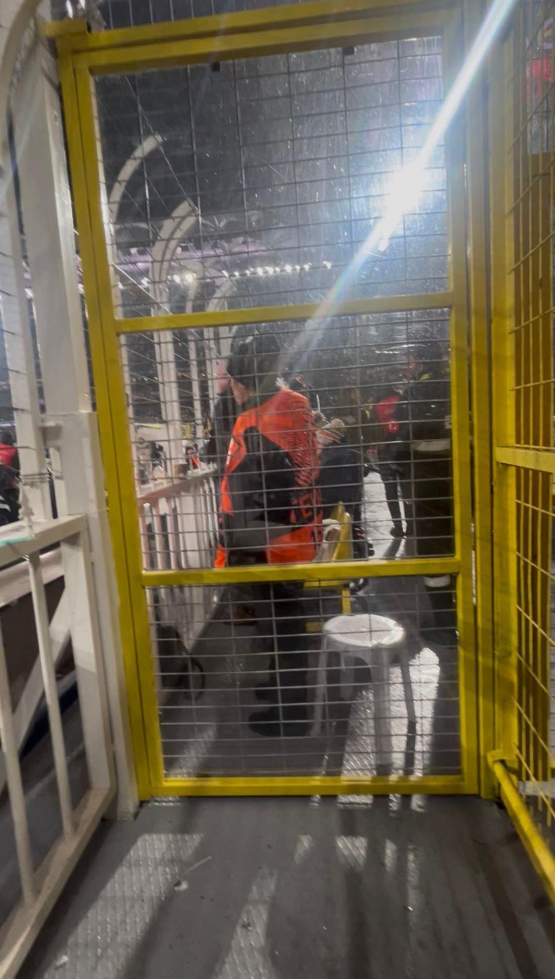 An image of a cage disabled Aston Villa supporters were locked in during their Europa League match away at Fenerbahce