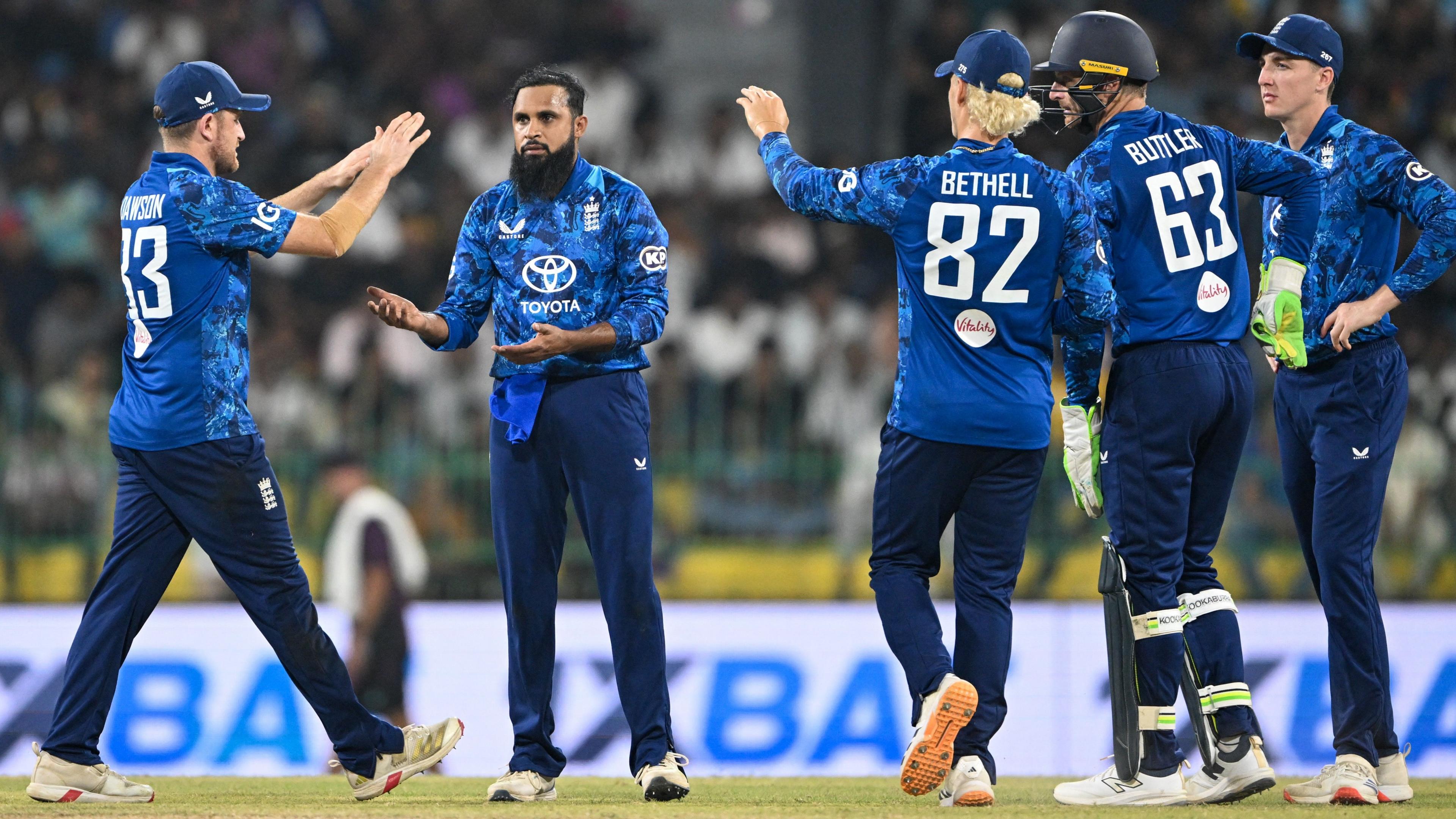 England celebrate an Adil Rashid wicket against Sri Lanka