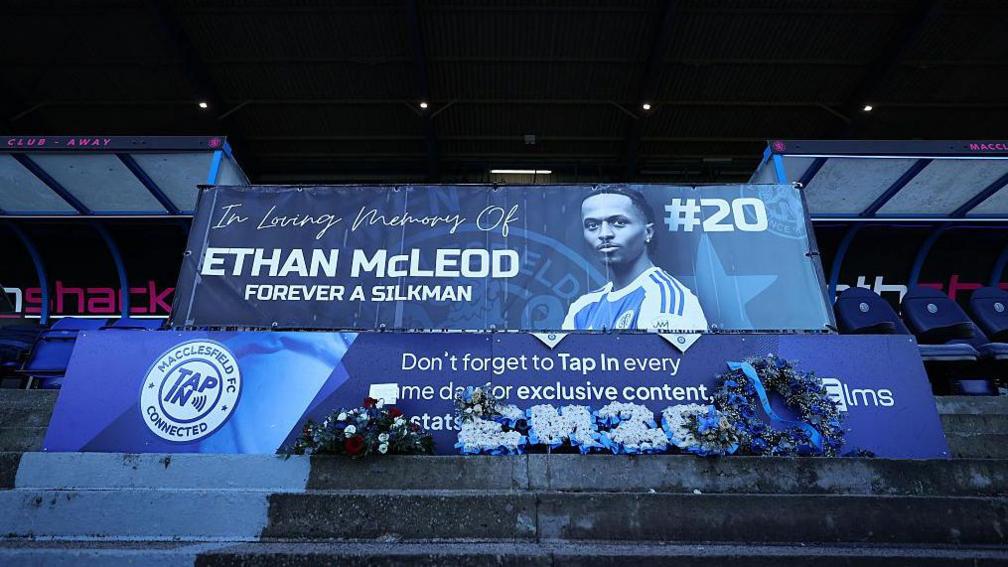 A banner paying tribute to Ethan McLeod at Macclesfield 