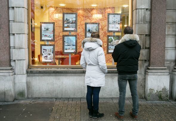 members of the public looking in the window of an estate agent members of the public looking in the window of an estate agent