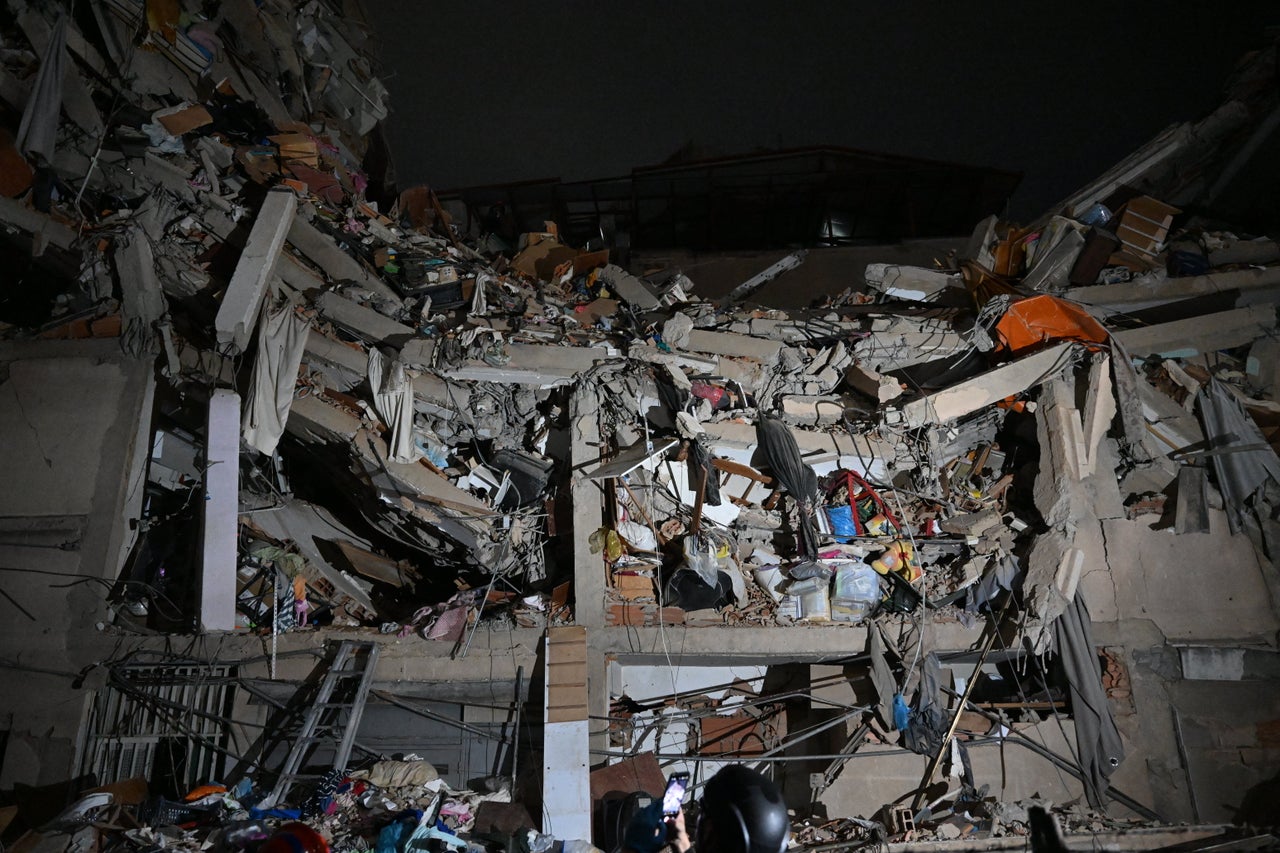 View of a collapsed building following an earthquake in Caracas on June 24, 2026. 