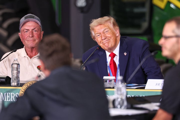 US President Donald Trump during a roundtable at Custer Farms Inc. in Chippewa Falls, Wisconsin, US, on Friday, June 5, 2026. Trump said that farmers would see "good things" happen in the coming months, as the president sought to bolster his relationship an agriculture industry who have been battered by his tariffs as well as high fuel and fertilizer costs triggered by his war with Iran. Photographer: Steven Garcia/Bloomberg via Getty Images