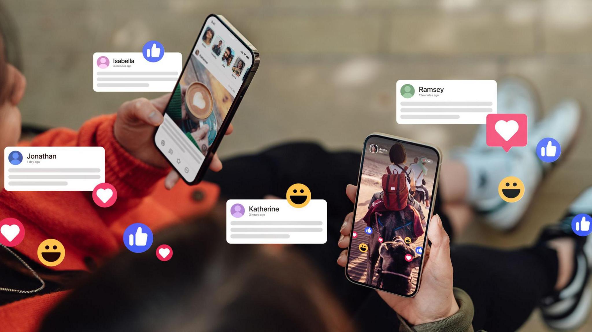 Social media notifications and phones.
