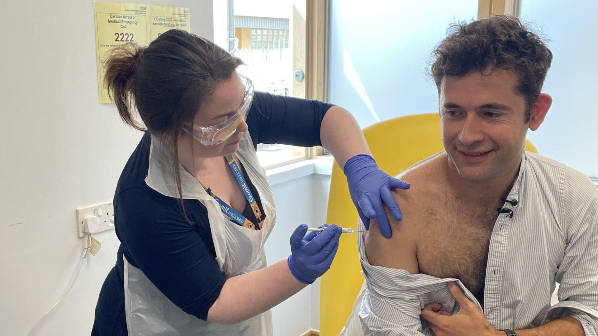 Ed Hunt receiving the Ebola vaccine in Oxford