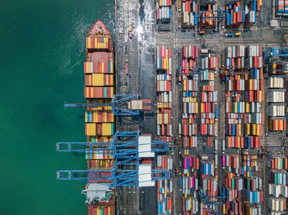 Aerial view Container cargo ship in Terminal Port,Industry business logistic and transportation in Thailand Aerial view Container cargo ship in Terminal Port,Industry business logistic and transportation in Thailand