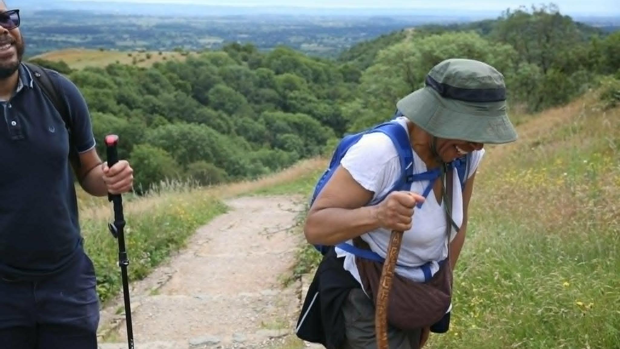 Georgia Blackwood walks with a stick 