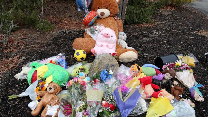 A makeshift memorial outside the home of Lindsay Clancy