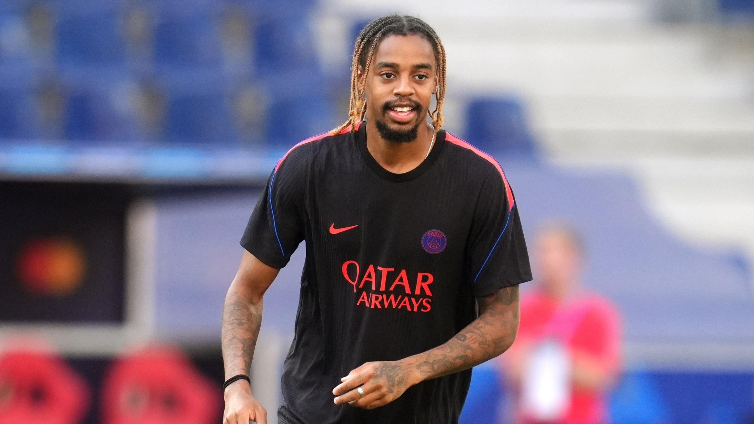Paris Saint-Germain's Bradley Barcola during a training session