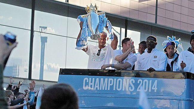 Manchester City celebration winning the Premier League title