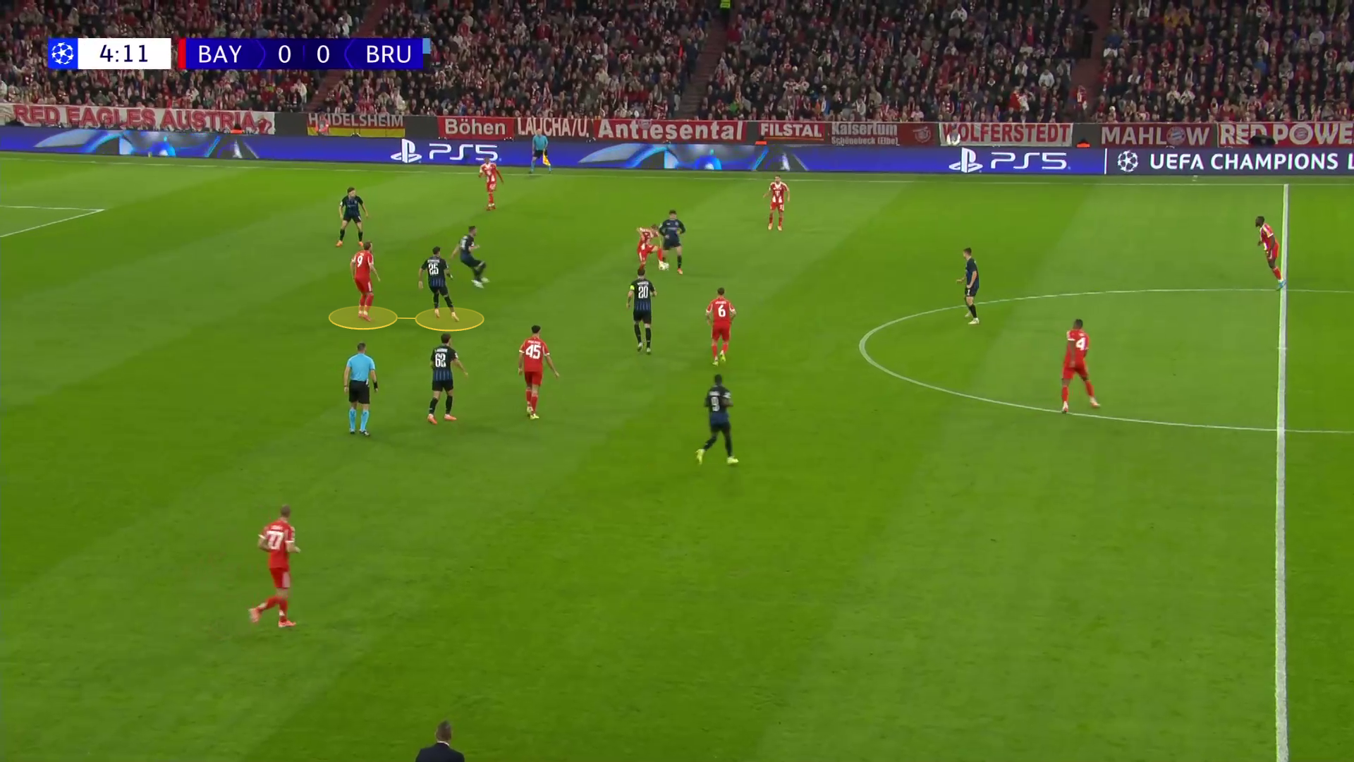 Screengrab from the build-up to Lennart Karl goal against Club Brugge in the 2025-2026 season. 