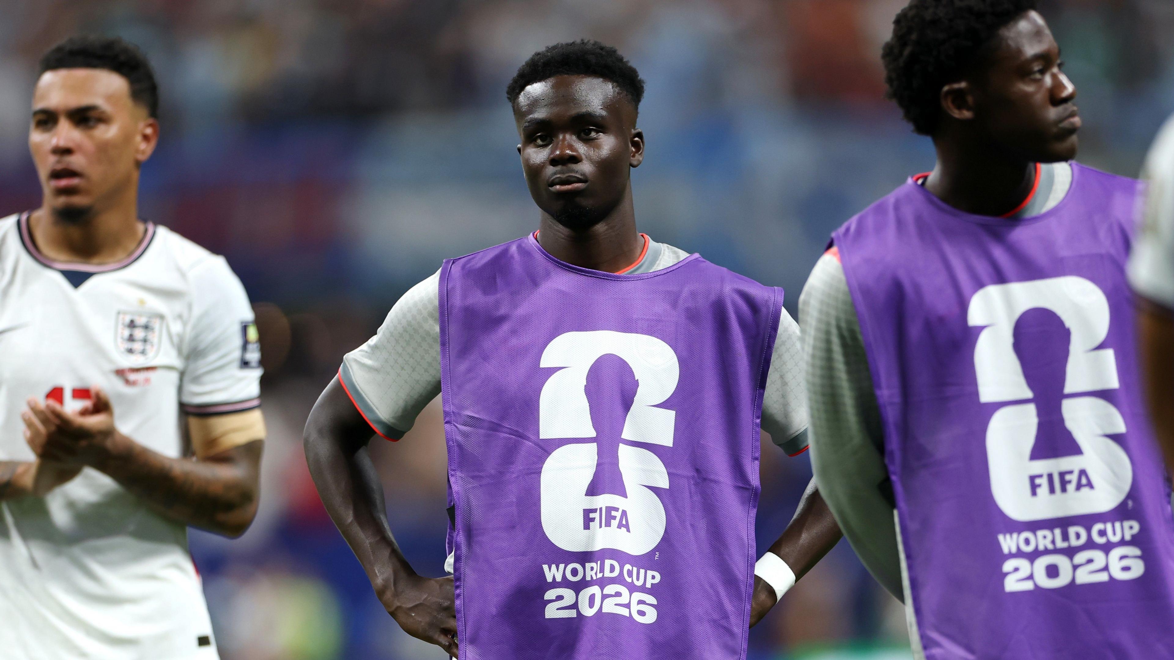 Bukayo Saka looks sad following England's World Cup semi-final exit to Argentina