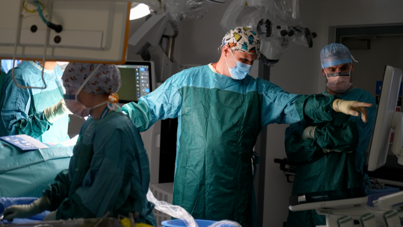 Consultant neurosurgeon Mr Stuart Smith is in the operating theatre doing surgery on Steve