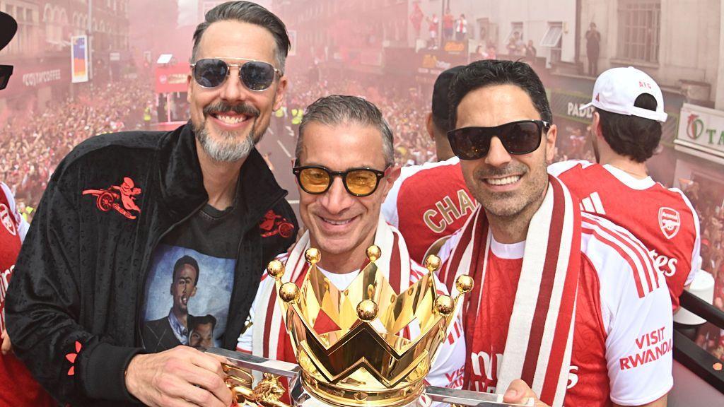 Josh Kroenke, Andrea Berta and Mikel Arteta
