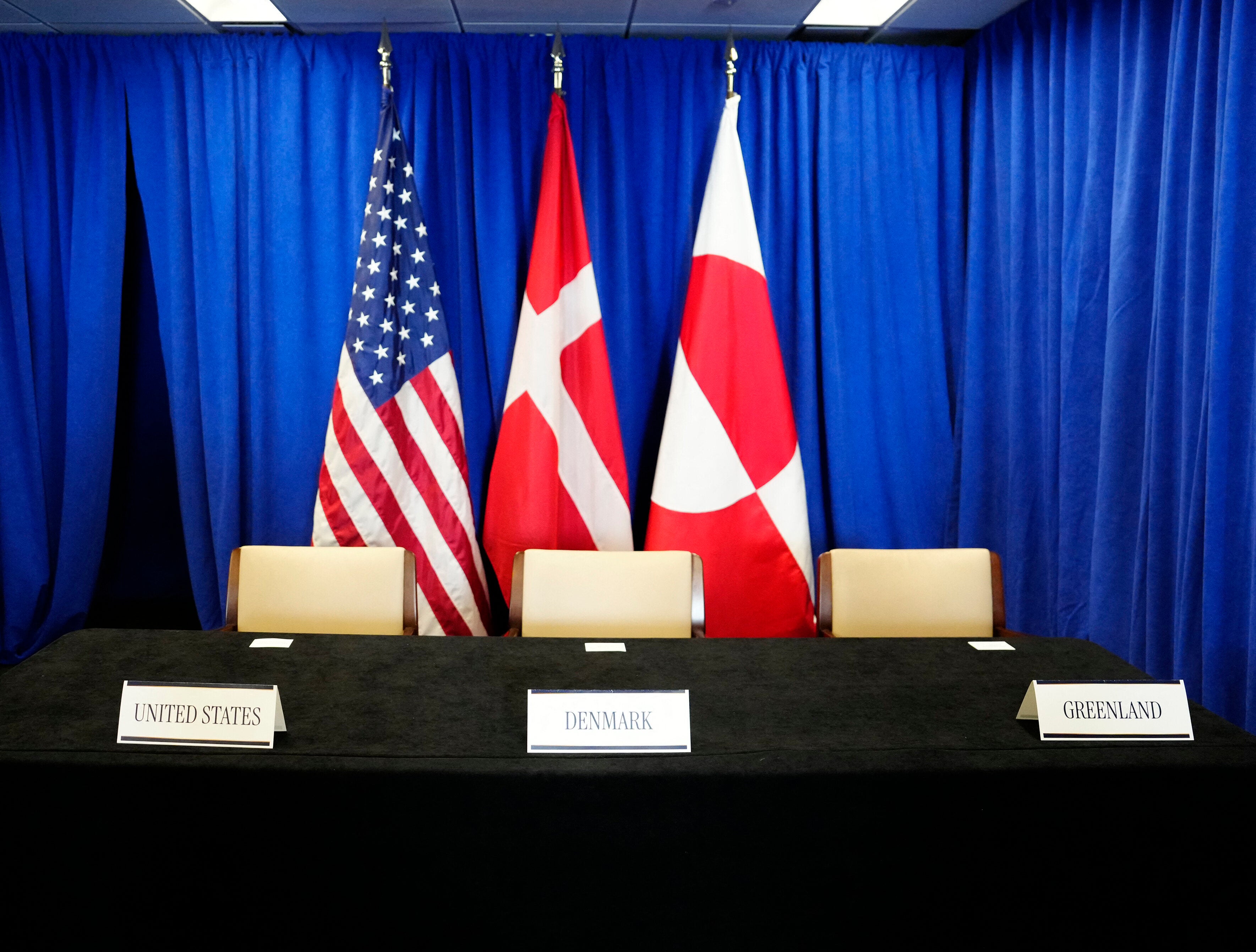 The room prepared for the signing ceremony of a security agreement between the United States, Denmark and Greenland is seen at the United Nations headquarters in New York on September 22, 2026, ahead of a meeting between US President Donald Trump and the leaders of Denmark and Greenland. (Photo by Mads Claus Rasmussen / Ritzau Scanpix / AFP via Getty Images) / Denmark OUT