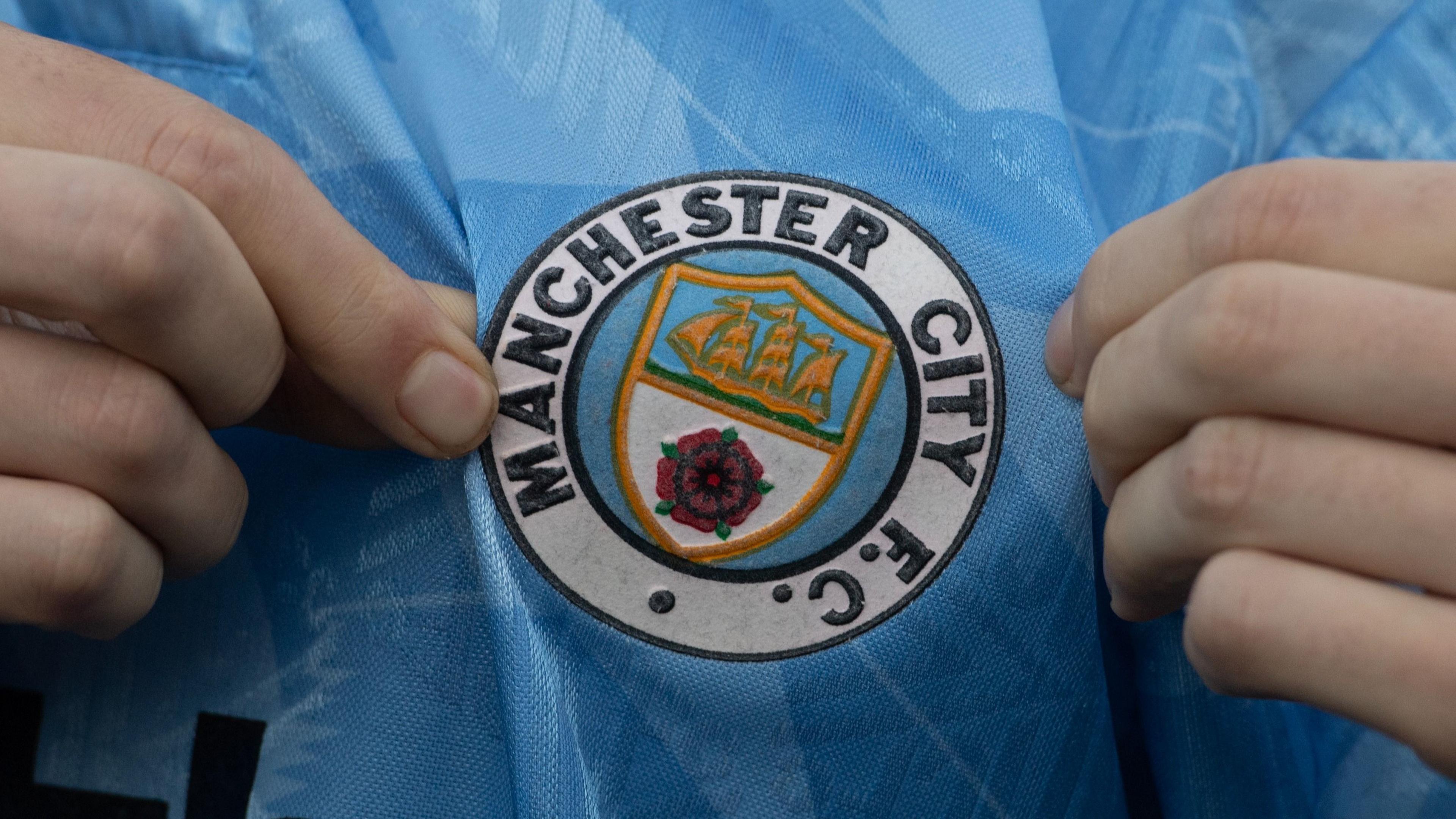  A detailed view of a Manchester City crest before the Premier League 2026-27 match between Crystal Palace and Manchester City at Selhurst Park 