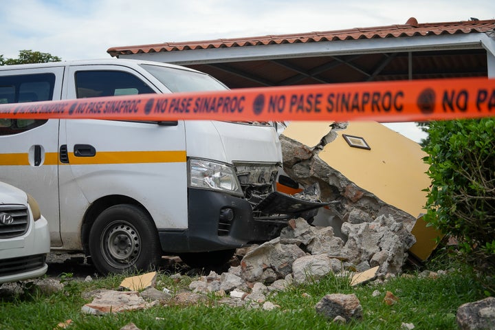 PENONOME, PANAMA - OCTOBER 9: A detailed view of a damaged car after a 7.6 earthquake struck Panama on October 9, 2026 in Penonomé, Panama. According to the Geoscience Institute of Panama, the 7.6 earthquake occurred 14 kms from Pitaloza Arriba. Authorities report severe damage in Penonomé and Santiago. Meanwhile, in the capital city, there are no reports of significant damage. (Photo by Adyanis Adames/Getty Images)